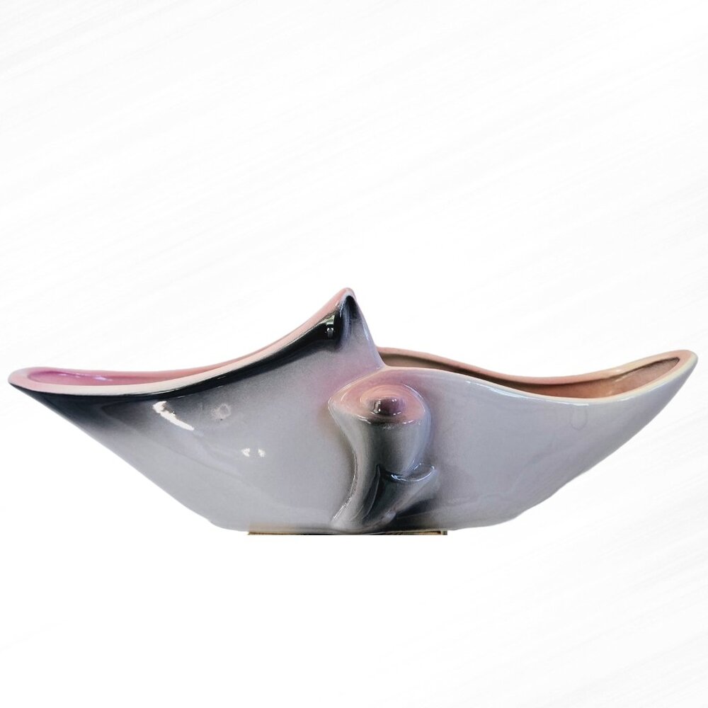 VINTAGE HULL 71 PARCHMENT GREY AND PINK CONSOLE PLANTER CENTERPIECE BOWL 12.5"